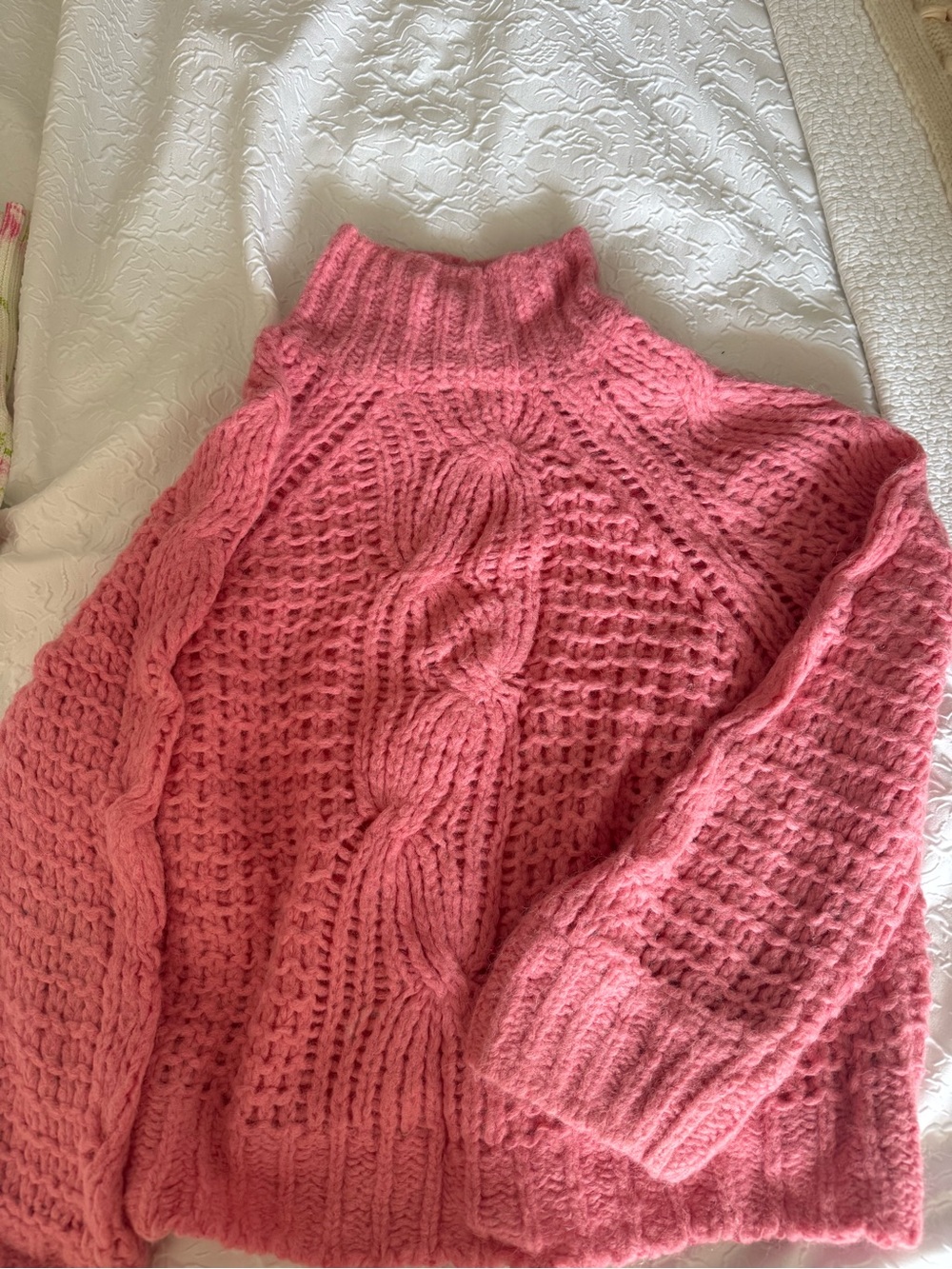 LoveShackFancy Rose Pink Cable Turtleneck Sweater